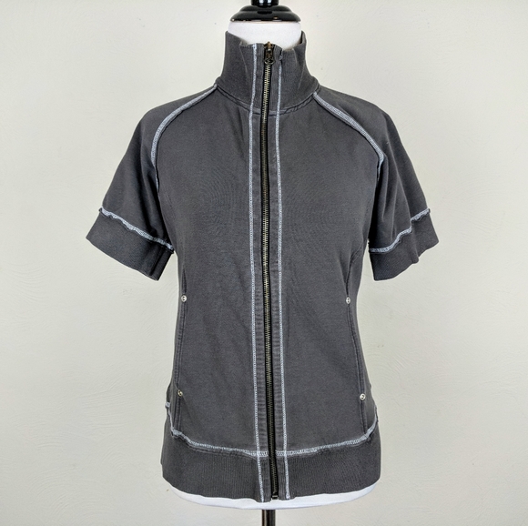 Lucy Jacket Gray Zip Up Short Sleeve Athleisure Cycling Athletic Active - Picture 1 of 7